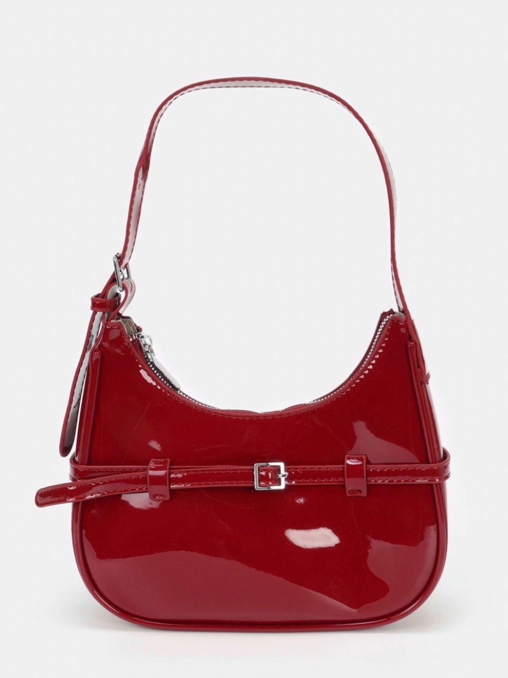 Amazon Red Patent Shoulder Bag with Buckle Detail